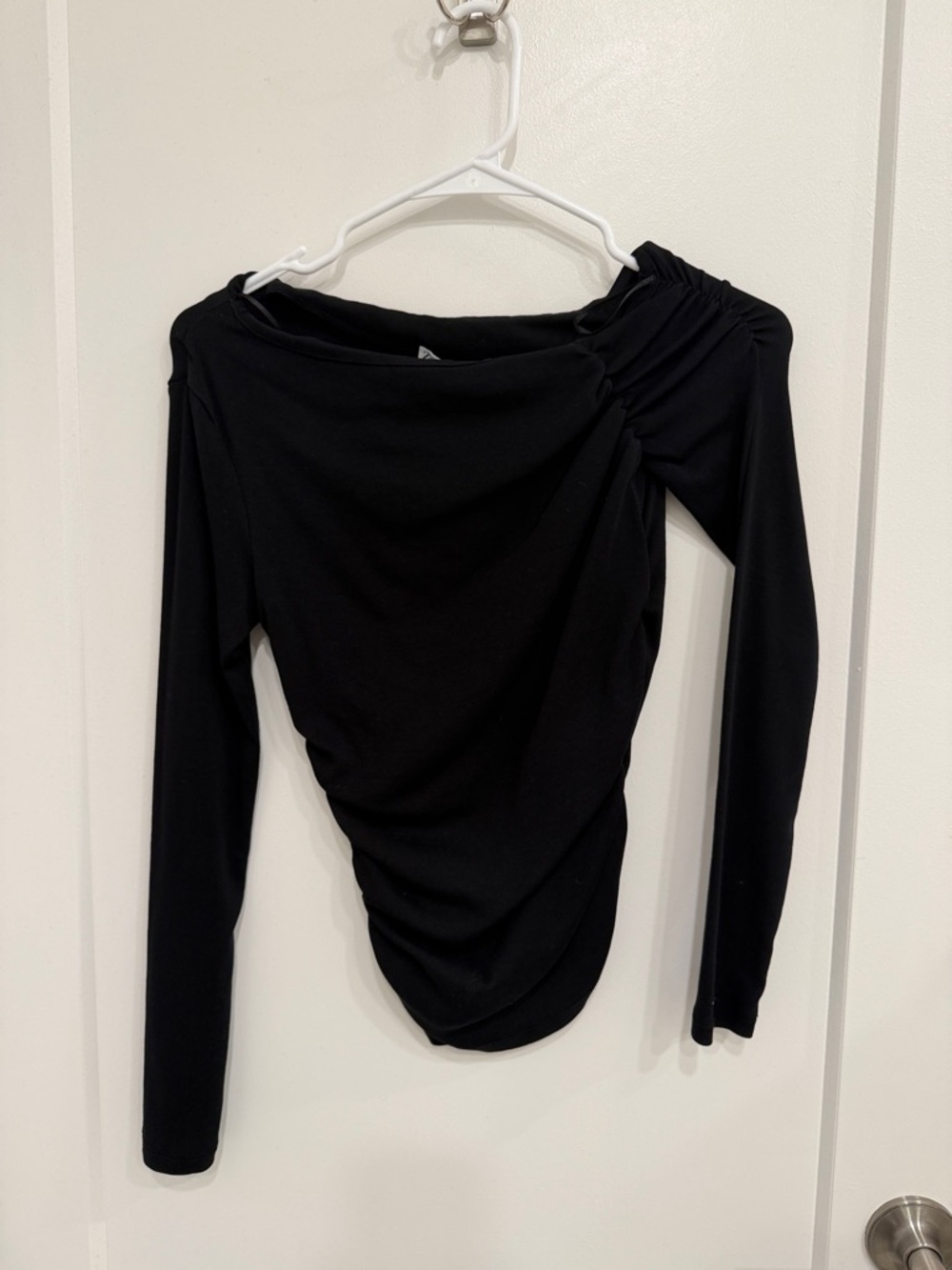 Zara Black Asymmetric Ruched Long-Sleeve Top